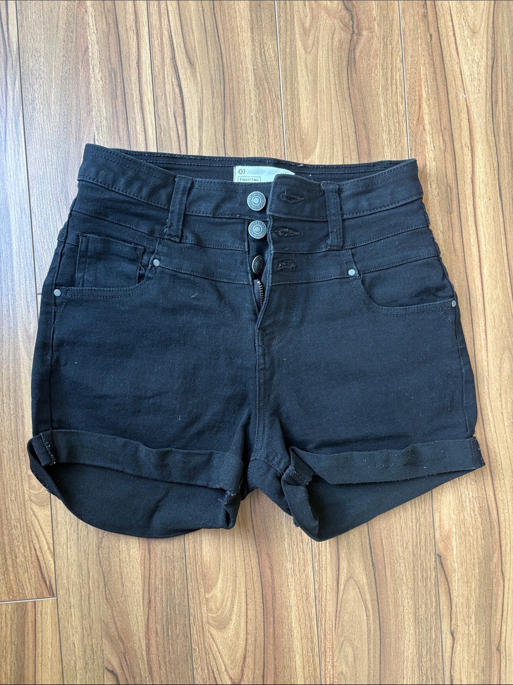 Ardene Black High-Waist Triple-Button Jean Shorts